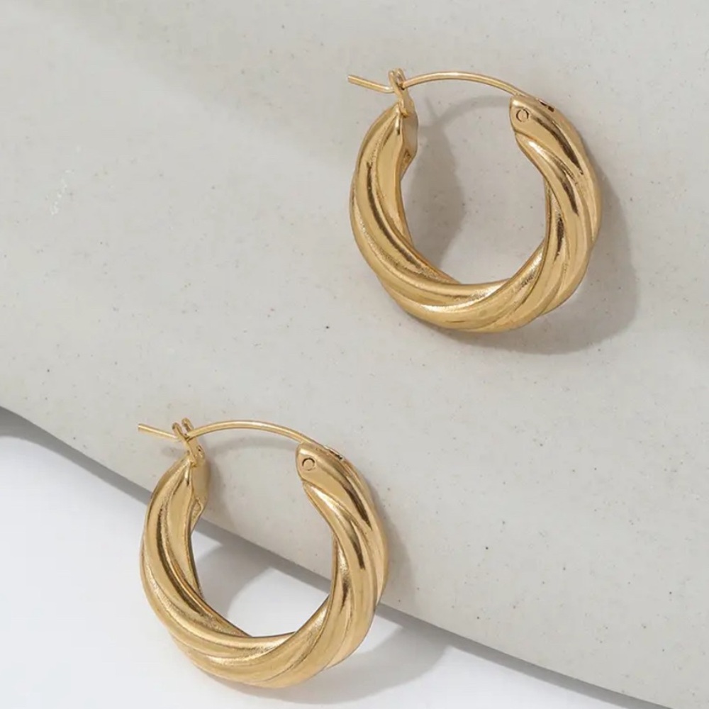 Nickel Free Twisted Hoop Earrings Gold Plated Minimalist Womens Everyday Jewelry